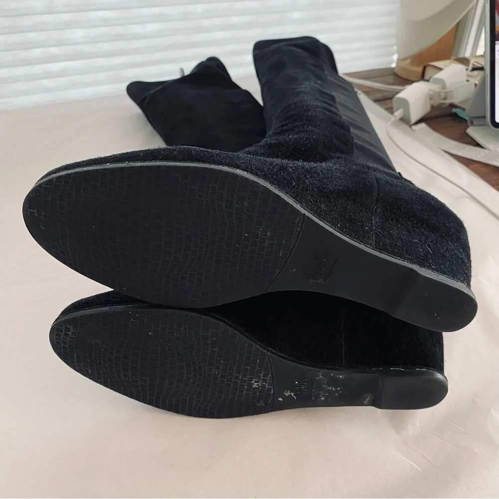 Stuart Weitzman Luxury Classic Black Suede Leather & Neoprene Stretch Calf Boots